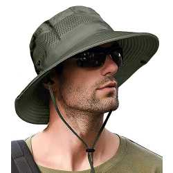 Men's Wide Brim Sun Hat Foldable Hat Waterproof Uv Protection Mountaineering Outdoor Breathable Mesh Travel Gardening Fishing Hat Adjustable Chin Stra